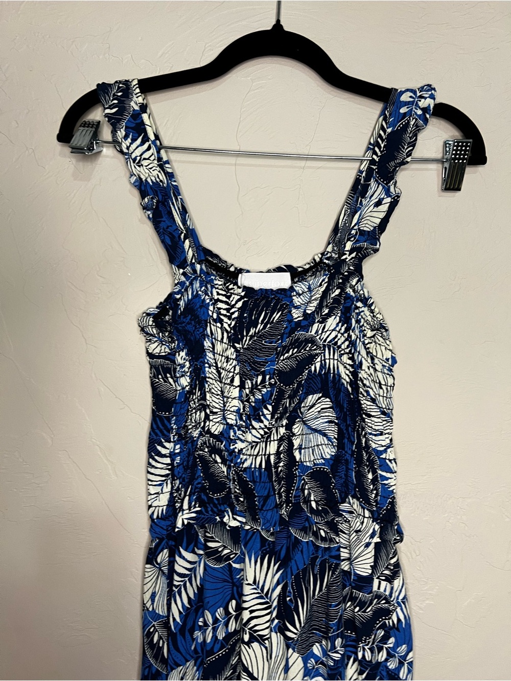 Superfoxx Blue Tropical Palm Leaf Tiered Ruffle Resort MIDI Dress - Picture 3 of 10